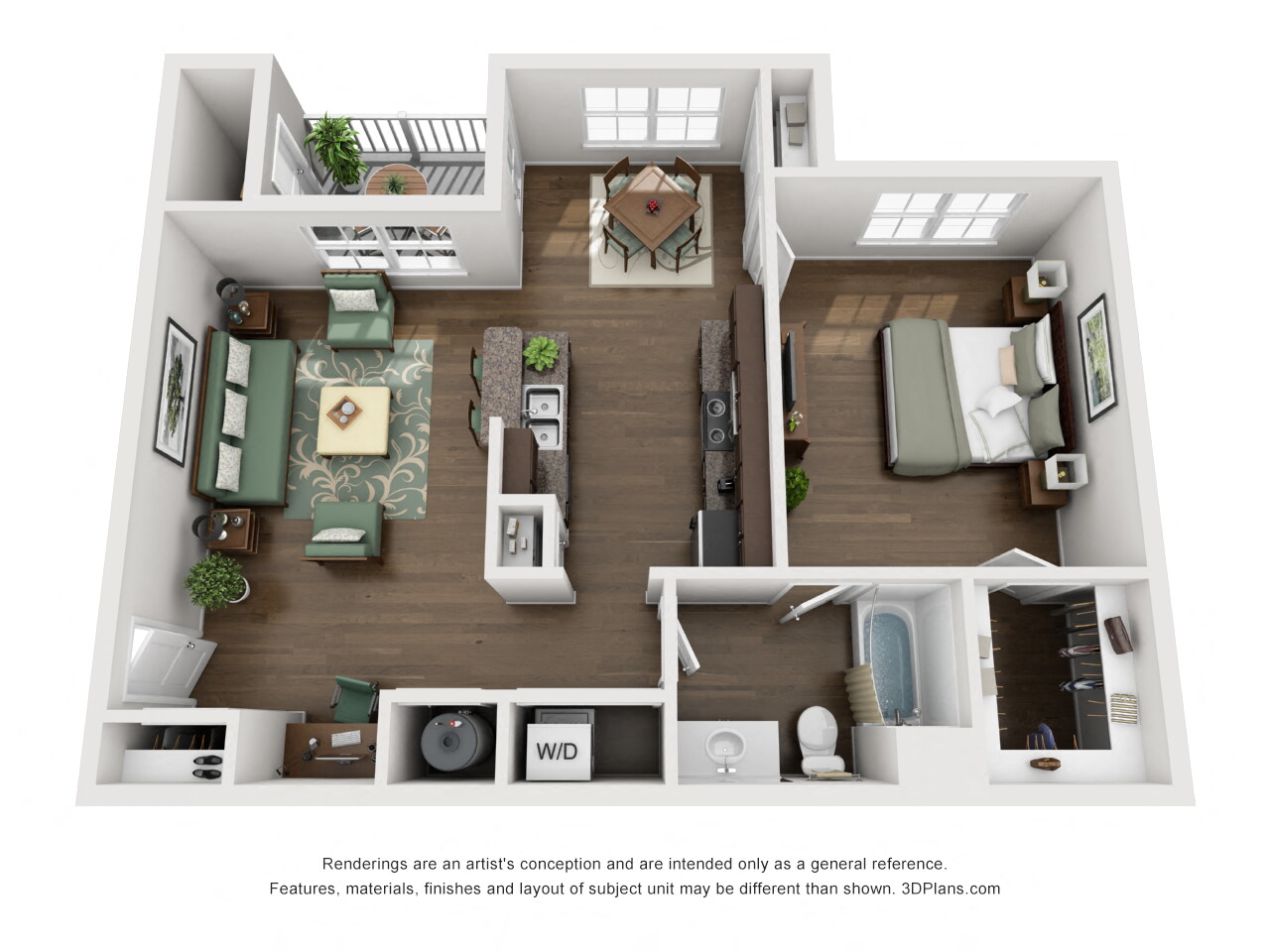 Floor plan for 1 bed, 1 bath, 816 sqft